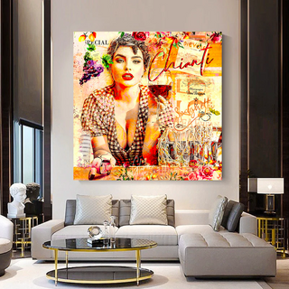 Chianti Dievole Girl With Wine Canvas Wall Art-GraffitiWallArt