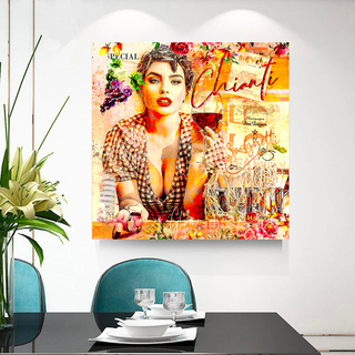 Chianti Dievole Girl With Wine Canvas Wall Art-GraffitiWallArt