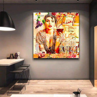 Chianti Dievole Girl With Wine Canvas Wall Art-GraffitiWallArt