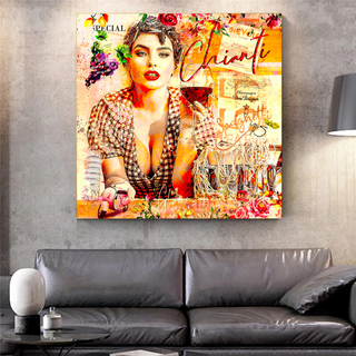 Chianti Dievole Girl With Wine Canvas Wall Art-GraffitiWallArt