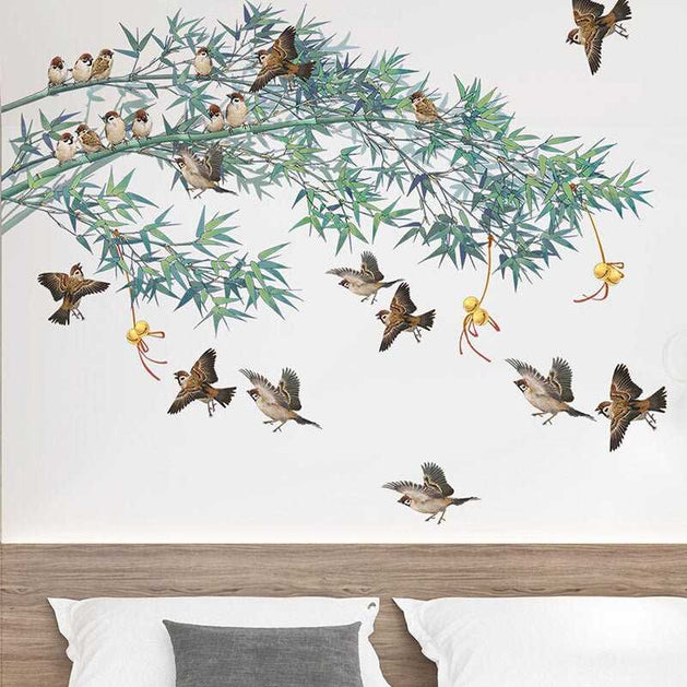 Chinese Bird Wall Stickers - Bamboo Design for Living Room-GraffitiWallArt