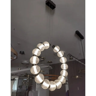 Circular Ring Chrome LED Pearl Chandelier-GraffitiWallArt