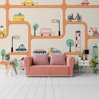 City Roads Car Tracks Nursery Wallpaper-GraffitiWallArt