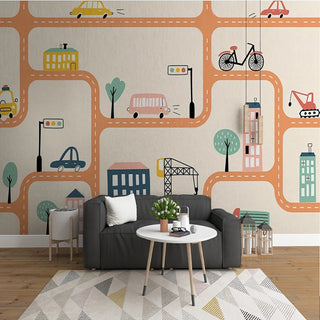 City Roads Car Tracks Nursery Wallpaper-GraffitiWallArt