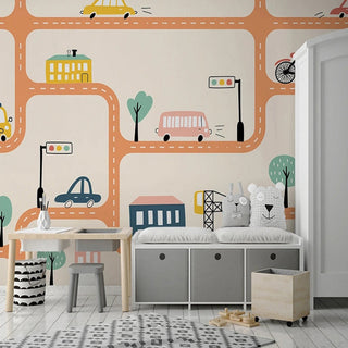 City Roads Car Tracks Nursery Wallpaper-GraffitiWallArt