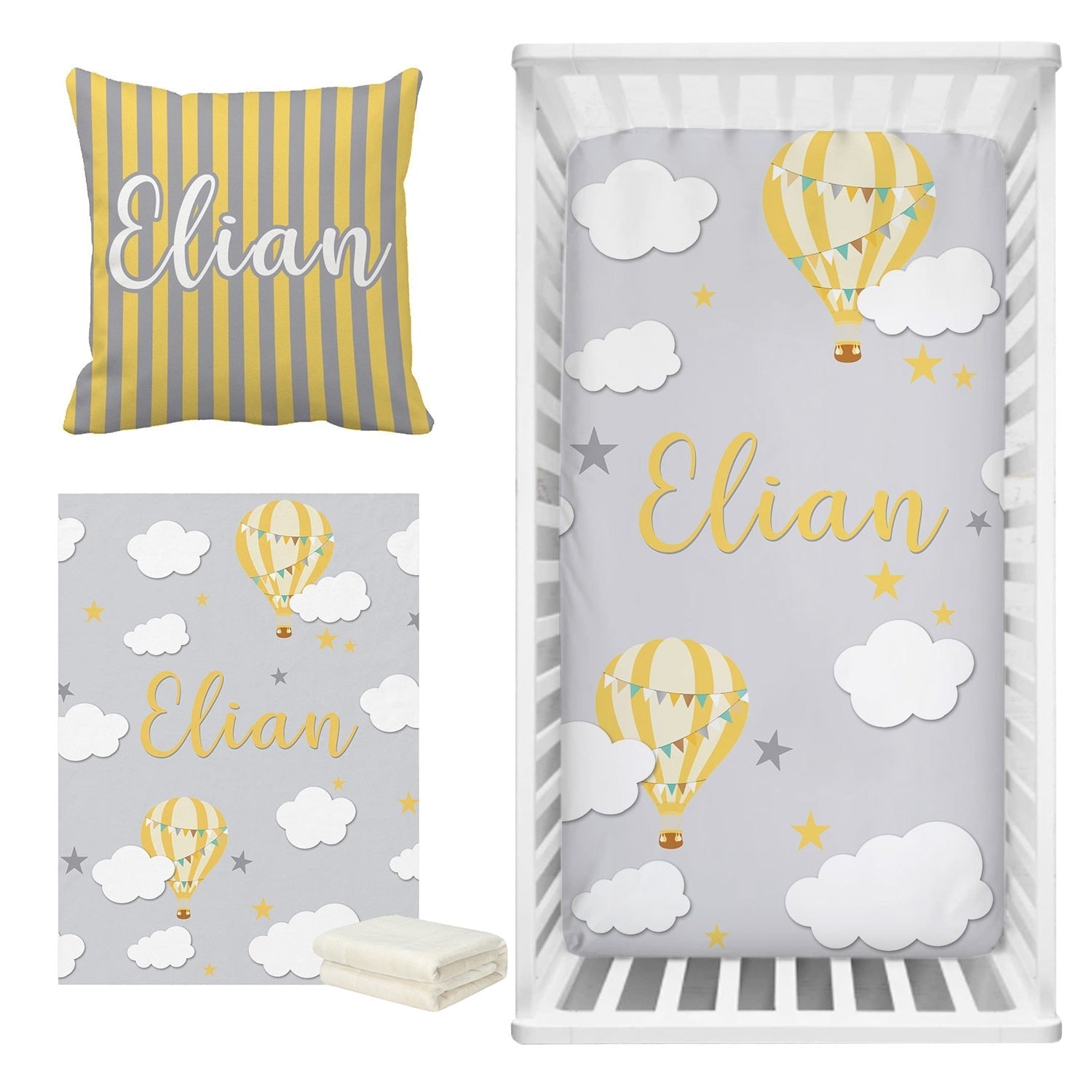 Cloud Hot Air Balloon Baby Bedding Set - Baby Shower Gift-GraffitiWallArt