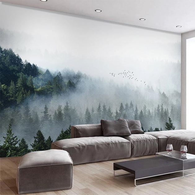 Cloudy Morning Birds Wallpaper Mural - Stunning Wall Decor-GraffitiWallArt