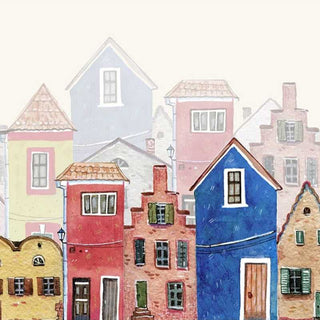 Colorful Houses Theme Wallpaper - Nursery Wallpaper-GraffitiWallArt