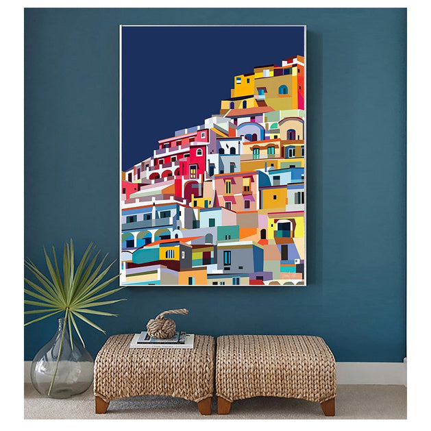 Colourful Architecture art Amalfi Coast Positano Italy Canvas Wall Art-GraffitiWallArt