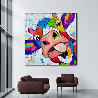 Colourful Cow Head Canvas Wall Art-GraffitiWallArt