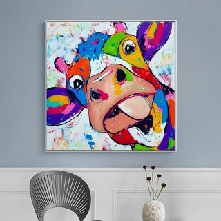 Colourful Cow Head Canvas Wall Art-GraffitiWallArt