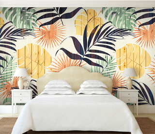 Colourful Leaf Wallpaper Murals - Vibrant Wall Decor Options-GraffitiWallArt