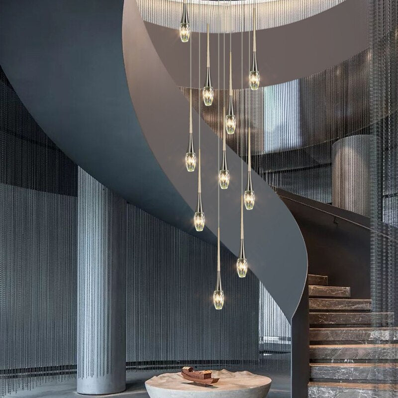 Crystal Drops Staircase Chandelier - Exquisite Home Lighting-GraffitiWallArt