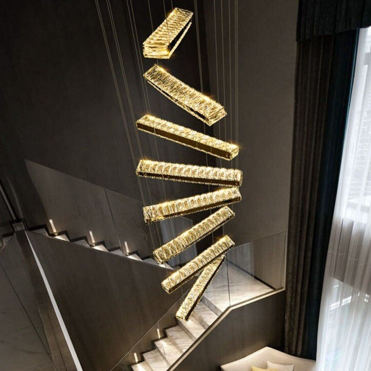 Crystal Rotating Bars Stairs LED Chandelier-GraffitiWallArt
