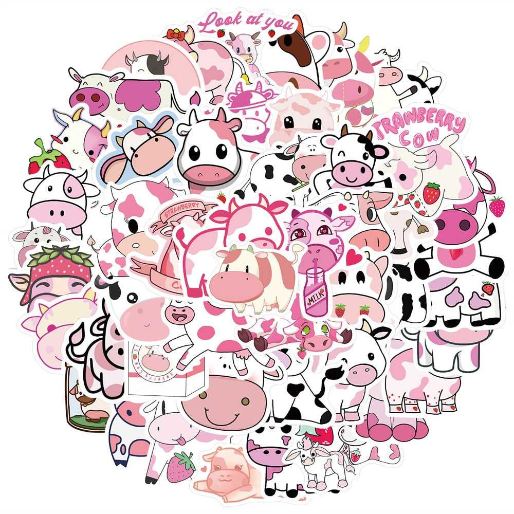 Cut Pink Cow Graffiti Waterproof Sticker-GraffitiWallArt