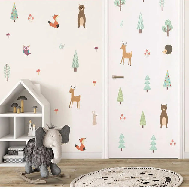 Cute Cartoon Bear Rabbit Nursery Wall Decals-GraffitiWallArt