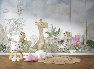 Cute Jungle Safari - Baby Room Wallpaper Mural-GraffitiWallArt