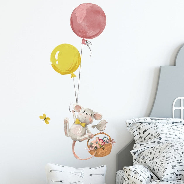 Cute Mouse Balloon Wall Sticker-GraffitiWallArt