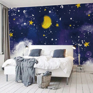 Dark Blue Midnight Sky Clouds Nursery Wallpaper-GraffitiWallArt