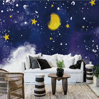 Dark Blue Midnight Sky Clouds Nursery Wallpaper-GraffitiWallArt