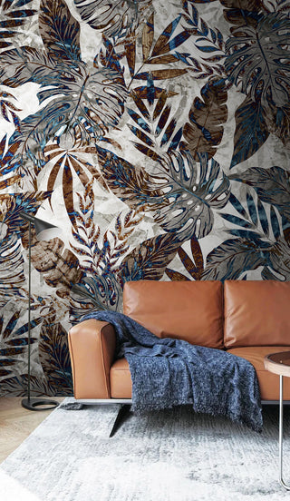 Dark Glittery Leaves Wallpaper Mural-GraffitiWallArt