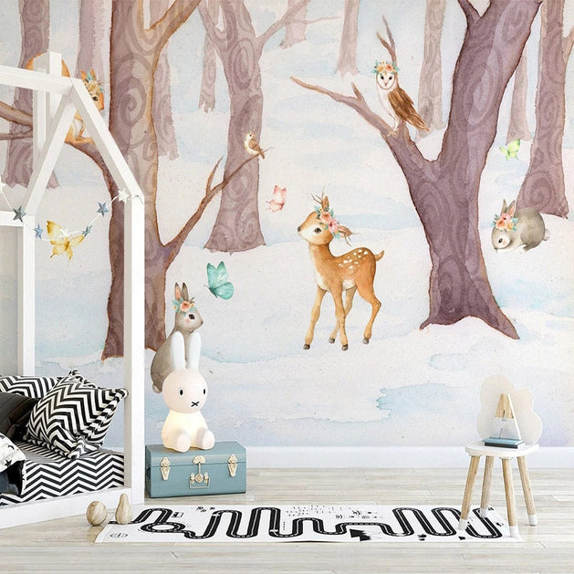 Deer in Winter Wonderland Wallpaper-GraffitiWallArt
