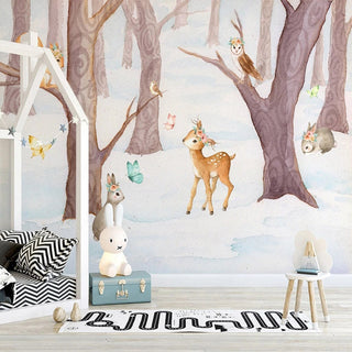 Deer in Winter Wonderland Wallpaper-GraffitiWallArt