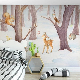 Deer in Winter Wonderland Wallpaper-GraffitiWallArt