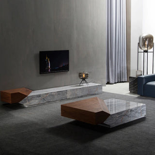 Italian Style Luxury Marble & Wood Coffee Table - GraffitiWallArt