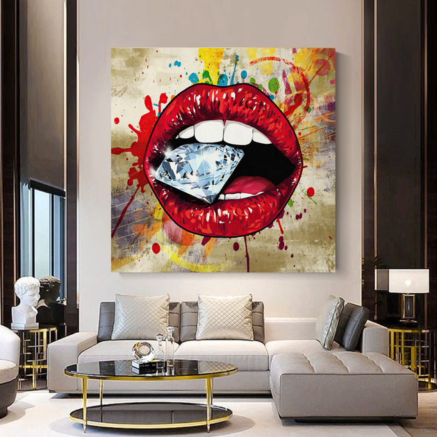 Diamond in Lips Canvas Wall Art-GraffitiWallArt