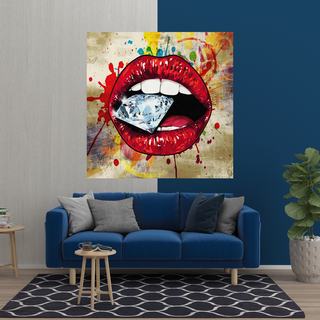 Diamond in Lips Canvas Wall Art-GraffitiWallArt