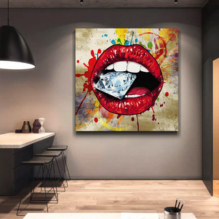 Diamond in Lips Canvas Wall Art-GraffitiWallArt