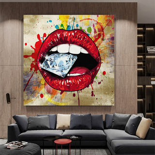 Diamond in Lips Canvas Wall Art-GraffitiWallArt