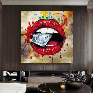 Diamond in Lips Canvas Wall Art-GraffitiWallArt