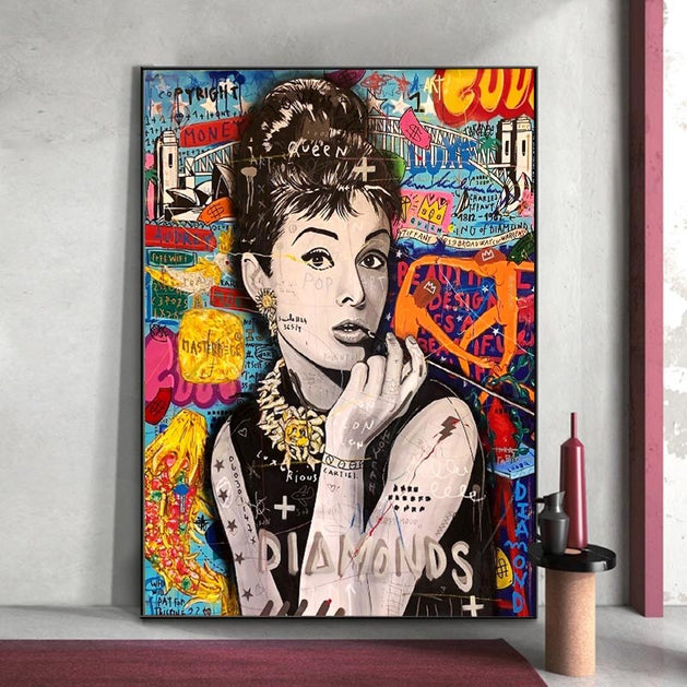 Diamonds: Audrey Hepburn Canvas Wall Art-GraffitiWallArt