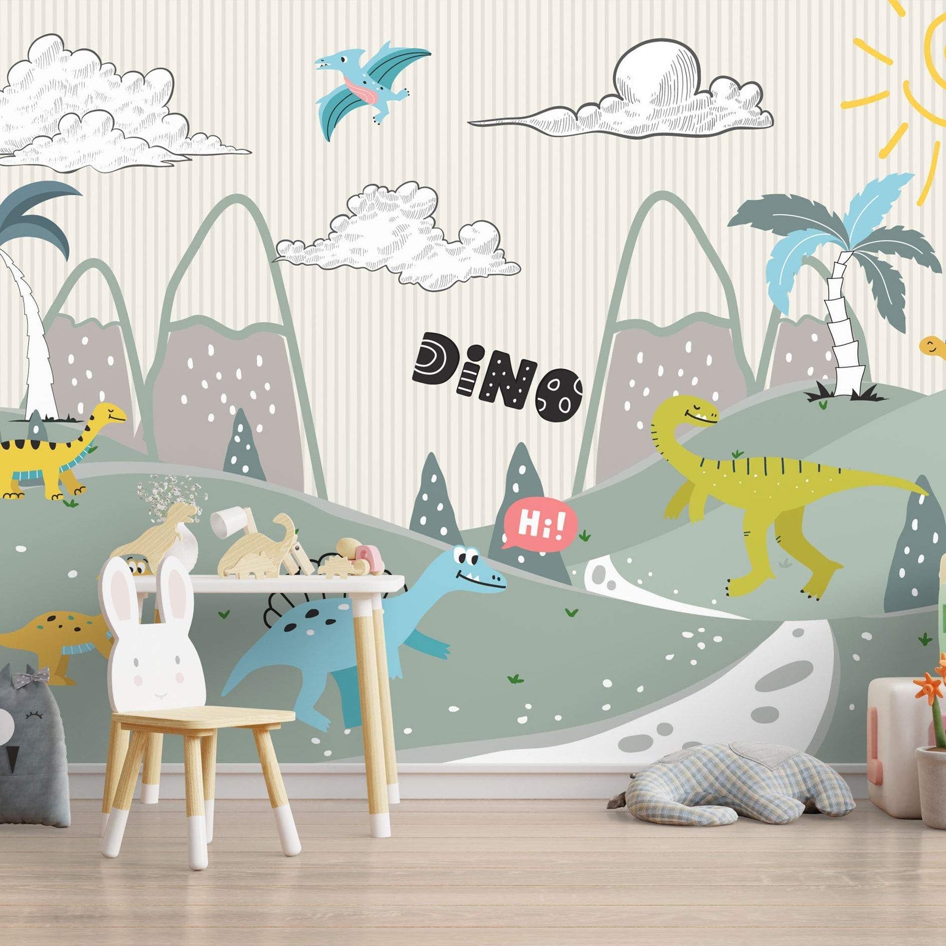 Dino Jungle - Kids Nursery Wallpaper Mural-GraffitiWallArt