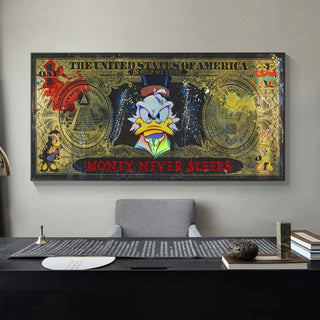 Disney Cartoon Scrooge McDuck Donald Duck Dollars Series Money Never Sleep Canvas Wall Art Poster-GraffitiWallArt