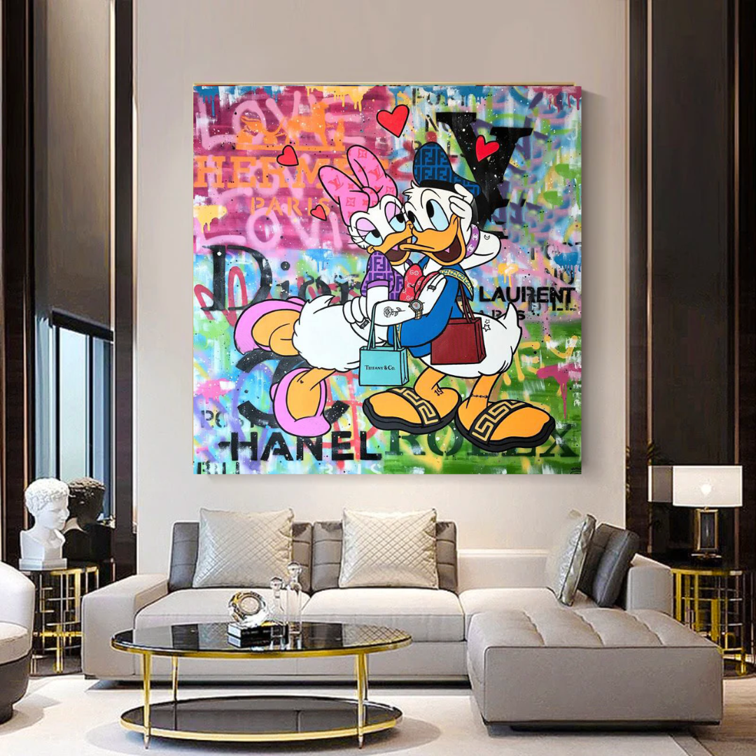 Disney Donald Duck Romantic Graffiti Canvas Wall Art-GraffitiWallArt