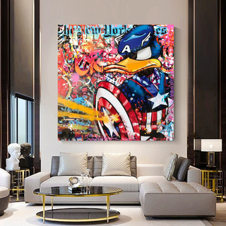 Disney Donald Duck Warrior Captain America Graffiti Canvas Wall Art-GraffitiWallArt