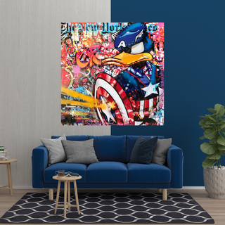 Disney Donald Duck Warrior Captain America Graffiti Canvas Wall Art-GraffitiWallArt