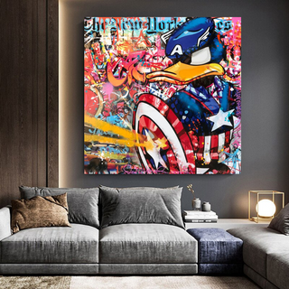 Disney Donald Duck Warrior Captain America Graffiti Canvas Wall Art-GraffitiWallArt