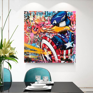 Disney Donald Duck Warrior Captain America Graffiti Canvas Wall Art-GraffitiWallArt