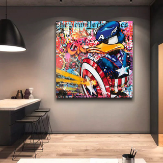 Disney Donald Duck Warrior Captain America Graffiti Canvas Wall Art-GraffitiWallArt