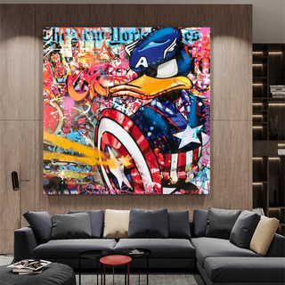 Disney Donald Duck Warrior Captain America Graffiti Canvas Wall Art-GraffitiWallArt