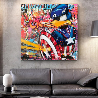 Disney Donald Duck Warrior Captain America Graffiti Canvas Wall Art-GraffitiWallArt