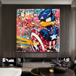 Disney Donald Duck Warrior Captain America Graffiti Canvas Wall Art-GraffitiWallArt