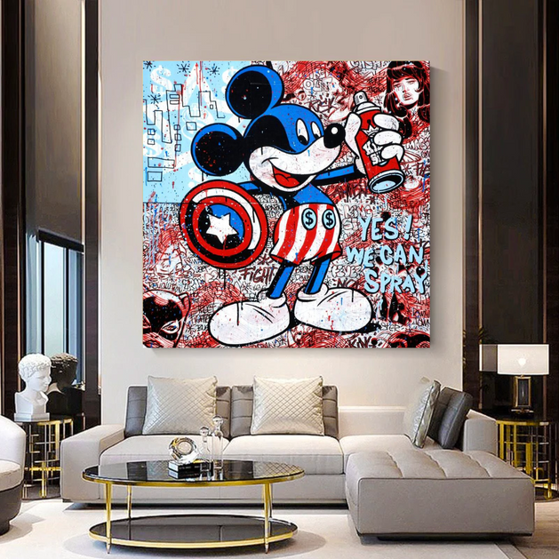 Disney Mickey Mouse Warrior Captain America Graffiti Canvas Wall Art-GraffitiWallArt