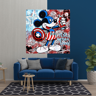 Disney Mickey Mouse Warrior Captain America Graffiti Canvas Wall Art-GraffitiWallArt