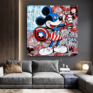 Disney Mickey Mouse Warrior Captain America Graffiti Canvas Wall Art-GraffitiWallArt