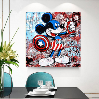 Disney Mickey Mouse Warrior Captain America Graffiti Canvas Wall Art-GraffitiWallArt